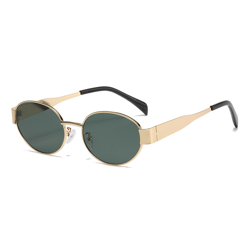 New Metal Oval Sunscreen Sunglasses Cross-Mirror European and American Ins Xiaohongshu Same Style Sunglasses Amazon Hot Selling