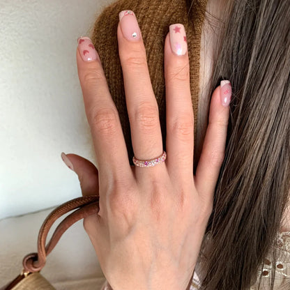 Gradient Pink Diamond Full Diamond Ring for Women, Accessible Luxury Style, French Style, Exquisite, Versatile, High-End, Open Index Finger Ring 2025 New Style