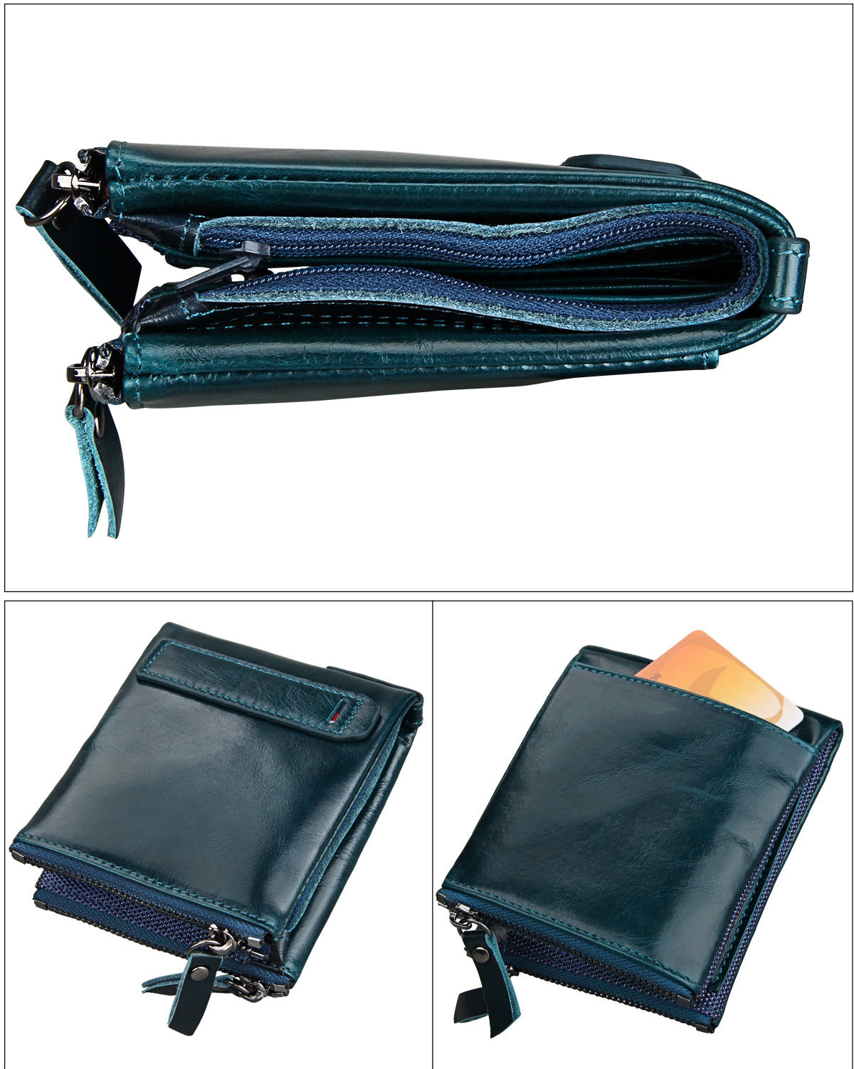 Crazy Horse Cowhide Men's Wallet RFID Anti-theft Brush Cowhide Short Men's Ticket Clip Wallet Double Zipper Coin Purse