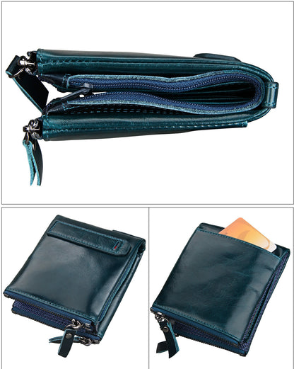 Crazy Horse Cowhide Men's Wallet RFID Anti-theft Brush Cowhide Short Men's Ticket Clip Wallet Double Zipper Coin Purse
