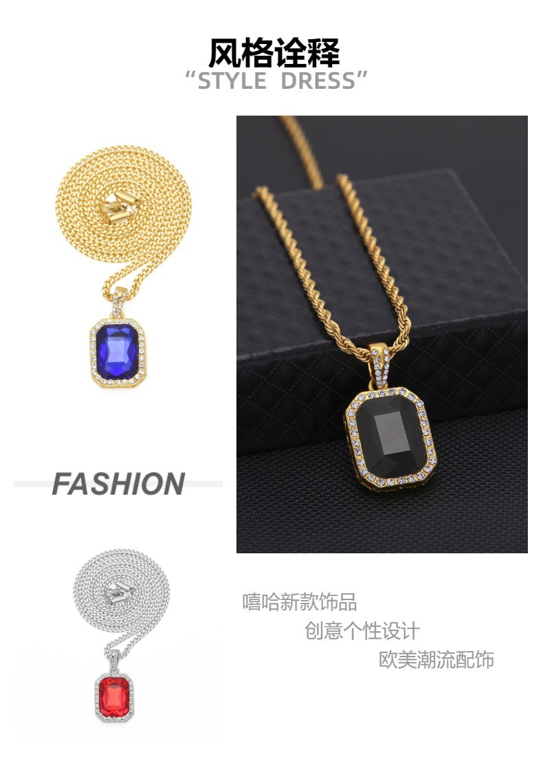 Hip-hop mini diamond-encrusted gem pendant trendy brand necklace men's handsome Joker alloy necklace cross-border jewelry wholesale