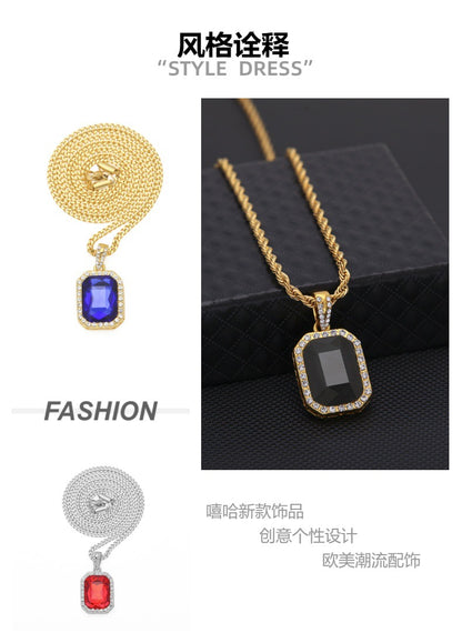 Hip-hop mini diamond-encrusted gem pendant trendy brand necklace men's handsome Joker alloy necklace cross-border jewelry wholesale