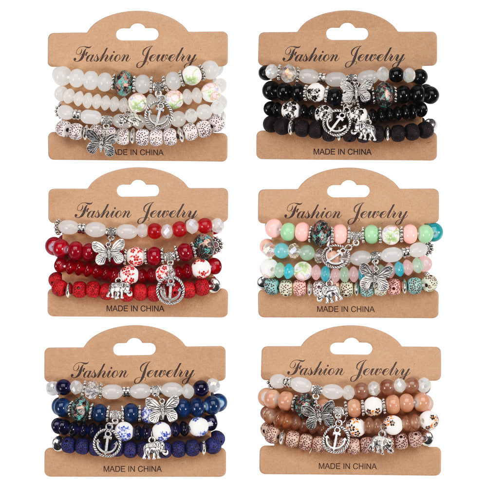 2022 Bohemian Butterfly Ship Anchor Elephant Pendant Multi-layer Bracelet Wholesale Bracelet Factory New Style Bracelet