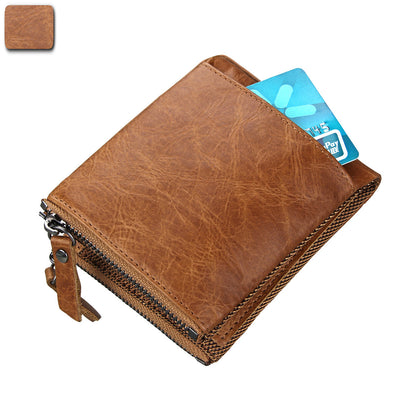 Crazy Horse Cowhide Men's Wallet RFID Anti-theft Brush Cowhide Short Men's Ticket Clip Wallet Double Zipper Coin Purse