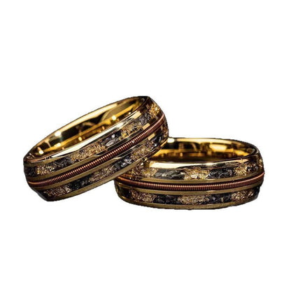 European and American Cross-Border Best-Selling Stainless Steel Rings, Meteorite Inlaid Gold Foil Men's Light Luxury Fashion Personalized Rings Wholesale