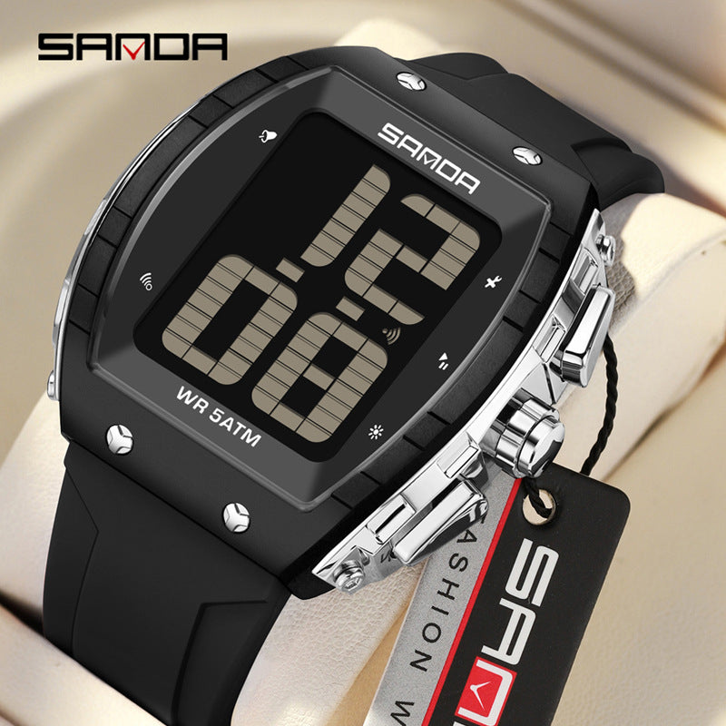 Sanda Elderly Voice Time Watch Large Digital Screen Luminous Multi-Function Watch Waterproof Calendar Digital Watch