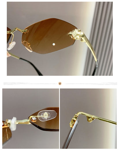 Frameless diamond personality sunglasses 2024 new sunscreen European and American trend sunglasses high sense sunglasses ladies
