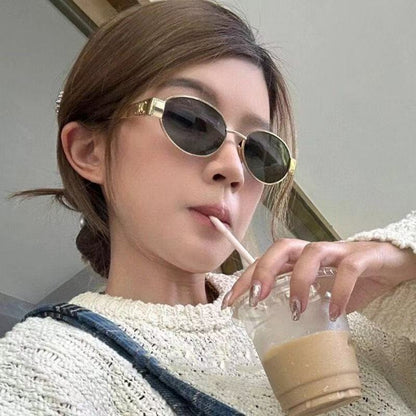Metal Frame Arc de Triomphe Sunglasses Women's High-end Sense Small Frame Polygon European and American Style Cat Eye Small Face Funny