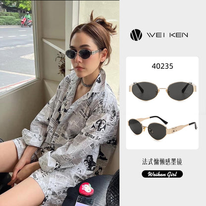 Y2K40235 Old Money Style Sunglasses Female Internet Celebrity Street Style Glasses Retro Oval High-End Cat-Eye Sunglasses