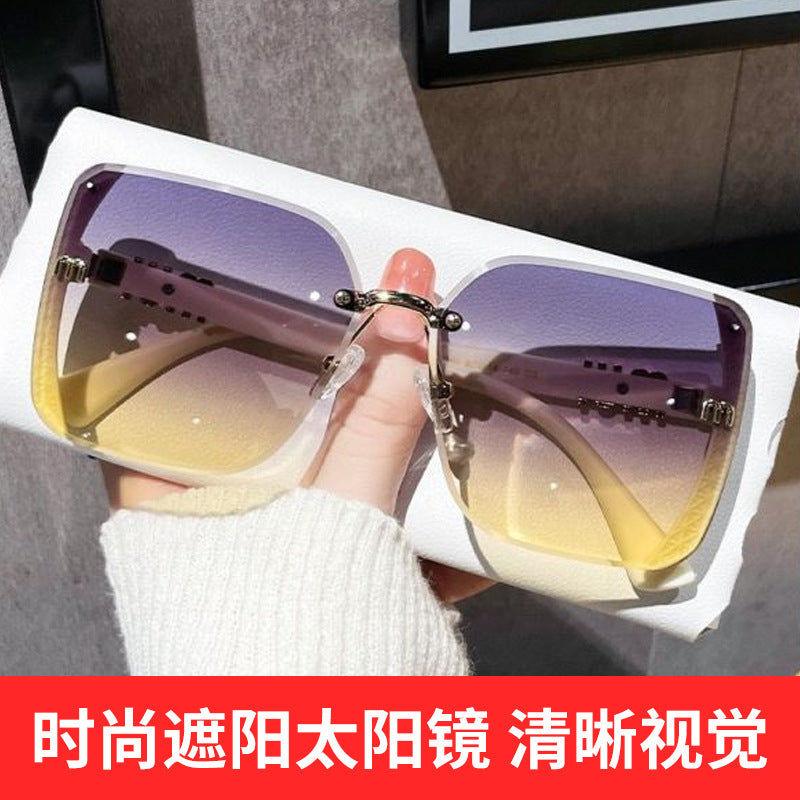 Brown M-Shaped Women's Uv Protection High-End Wide-Frame Pc Style Sunshade Glasses Trendy Street Style Sunglasses