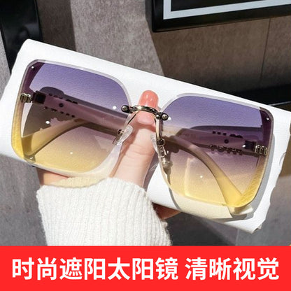 Brown M-Shaped Women's Uv Protection High-End Wide-Frame Pc Style Sunshade Glasses Trendy Street Style Sunglasses