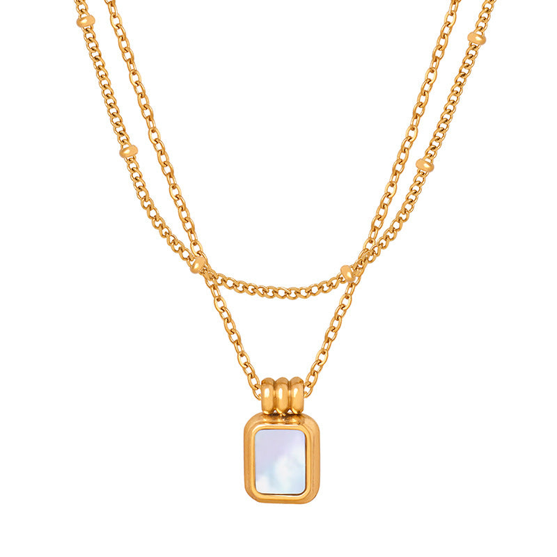 French new cross-border retro fashion all-match light luxury titanium steel plated 18K gold white mother shell pendant necklace female jewelry