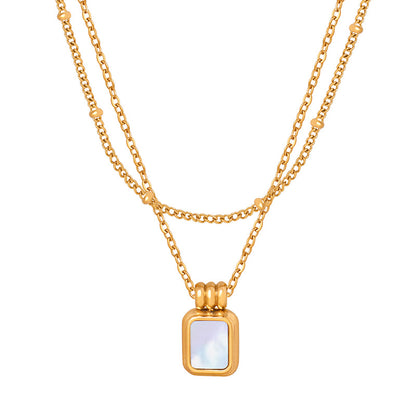 French new cross-border retro fashion all-match light luxury titanium steel plated 18K gold white mother shell pendant necklace female jewelry