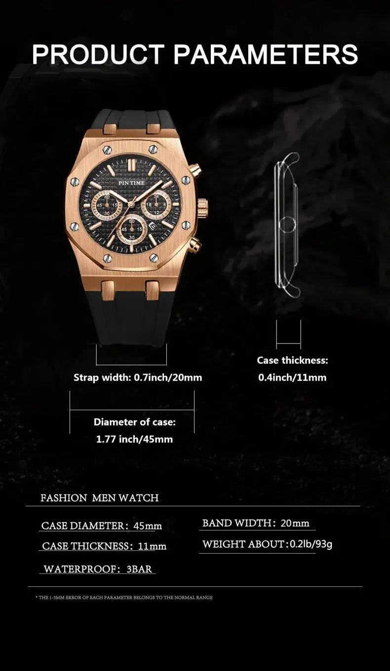 Foreign Trade Products: Men's Watch with Three Dials, Multi-Functional, Sports, Waterproof, Men's Fashion Casual Watch, Cross-Border Hot-Selling Item