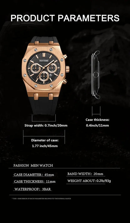 Foreign Trade Products: Men's Watch with Three Dials, Multi-Functional, Sports, Waterproof, Men's Fashion Casual Watch, Cross-Border Hot-Selling Item