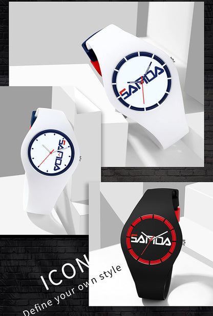 SANDA Outdoor Sports Watch Simple Waterproof Men's and Women's Fashion Quartz Watch Silicone Tape Casual Student Quartz Watch