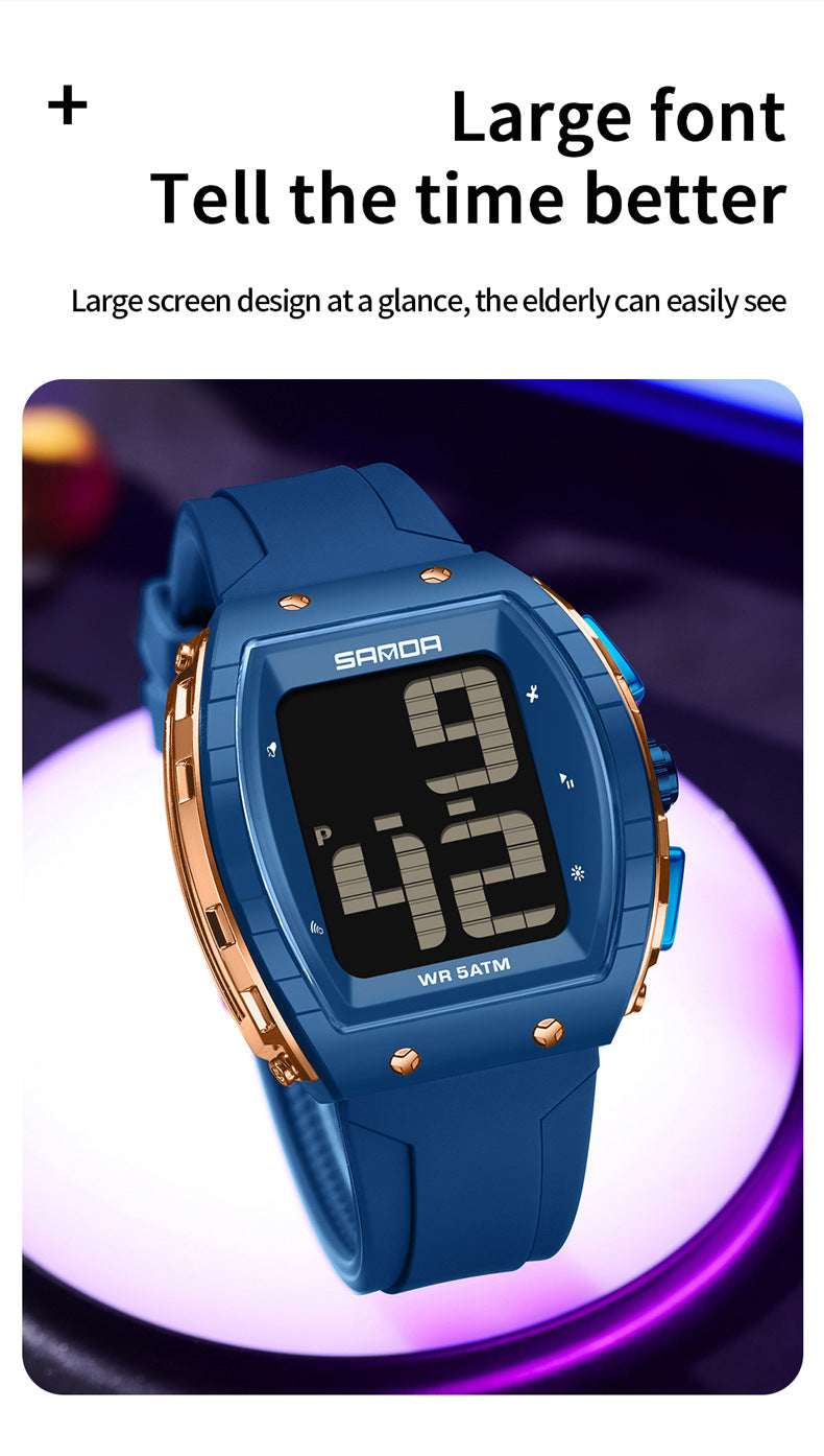 Sanda Elderly Voice Time Watch Large Digital Screen Luminous Multi-Function Watch Waterproof Calendar Digital Watch