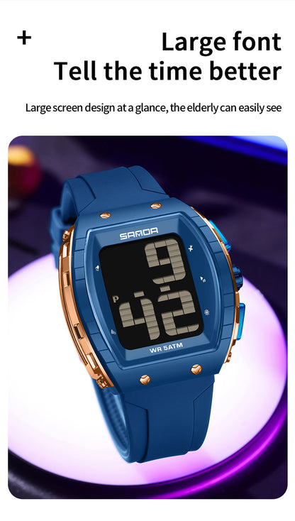 Sanda Elderly Voice Time Watch Large Digital Screen Luminous Multi-Function Watch Waterproof Calendar Digital Watch