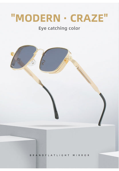 2025 New European and American Cross-Border Personalized Sunglasses Retro Square Frame Steam Metal Sunglasses Sun Protection High-End Sunglasses