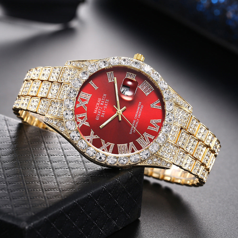 Tiktok Hot-Selling Fashion Casual Men's Watch Full Diamond Watch Men's Factory Price Direct Sale Complete Colors
