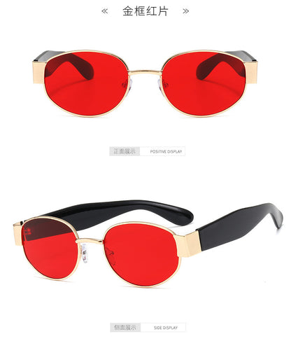 European and American Ins Glasses Trendy Women's Sunglasses Bouncy Internet Celebrity Oval Metal Photo Decorative Sunglasses 3452