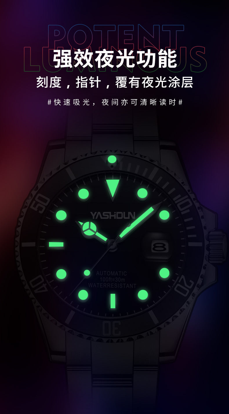 Ashi ton new steel band men's watch hollow automatic mechanical watch calendar waterproof foreign trade men's watch wholesale