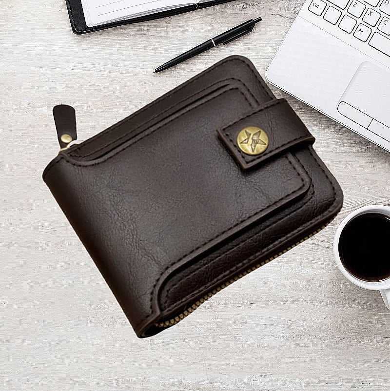 Foreign trade men's wallet short card bag one retro horizontal zipper men's wallet factory wholesale wallet