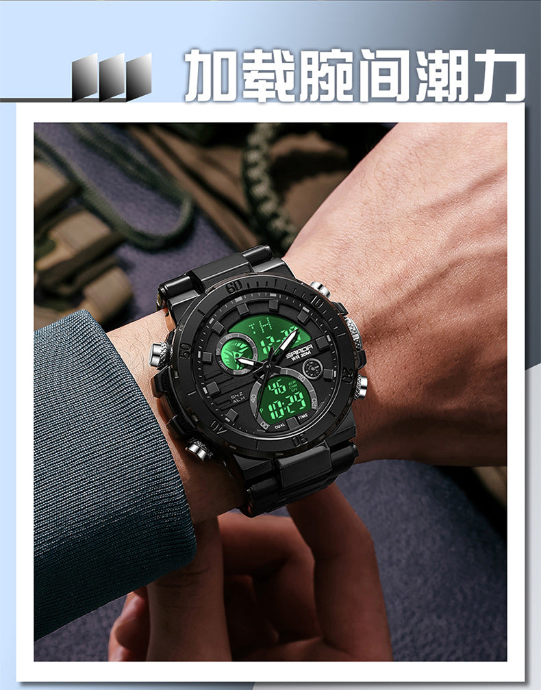 Sanda foreign trade best selling electronic watch fashion business steel band luminous wrist watch multi-functional dual display men's watch wholesale