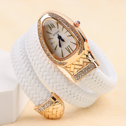 New Cross-Border Snake-Shaped Watch, Fashionable and Creative Personalized Quartz Watch for Women, Diamond-Encrusted Leather Strap Bracelet, Fashionable Watch