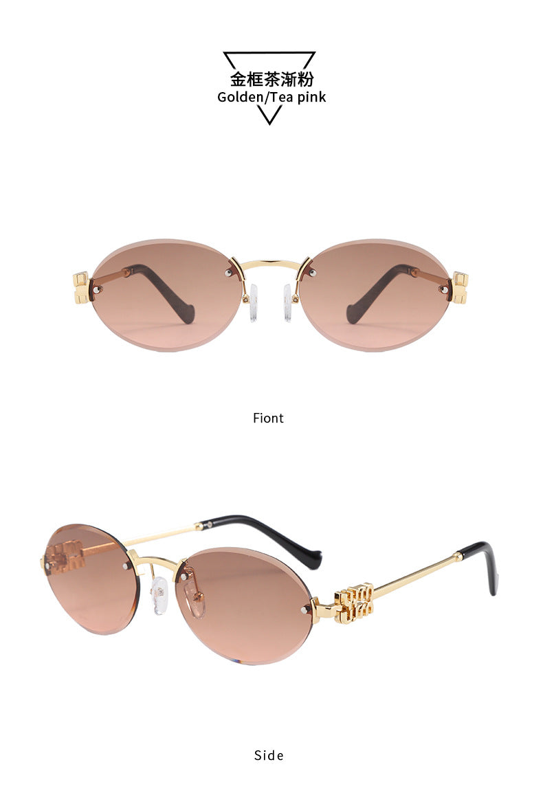 Frameless Letter Sunglasses with a High-End Feel, Personalized Metal Street Style Sunglasses, Retro Internet Celebrity Street Style, Trendy Sweet and Cool Hot Girl Sunglasses