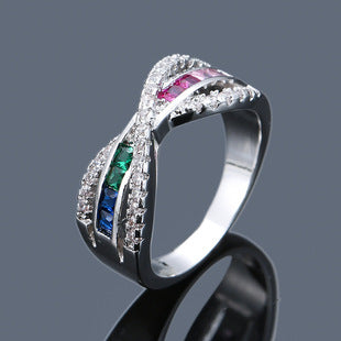 Shein supply inlaid high carbon Seiko quality princess square Paraíba ring female wholesale r8108