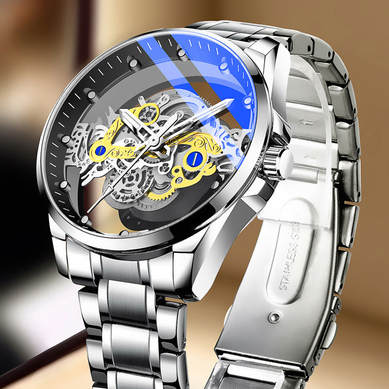 Cross-Border Dropshipping New Double-Sided Hollow Fully Automatic Movement Non-Mechanical Watch Tourbillon Watch Men's Waterproof