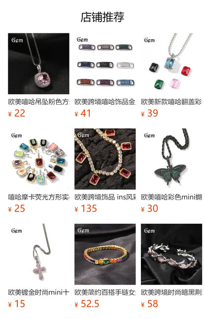 Hip-hop mini diamond-encrusted gem pendant trendy brand necklace men's handsome Joker alloy necklace cross-border jewelry wholesale