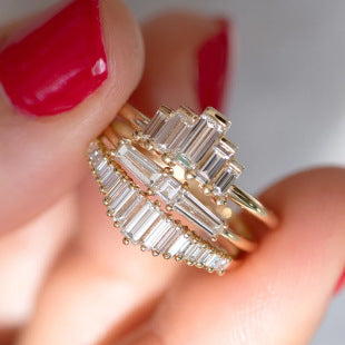Shein supply inlaid high carbon Seiko quality princess square Paraíba ring female wholesale r8108