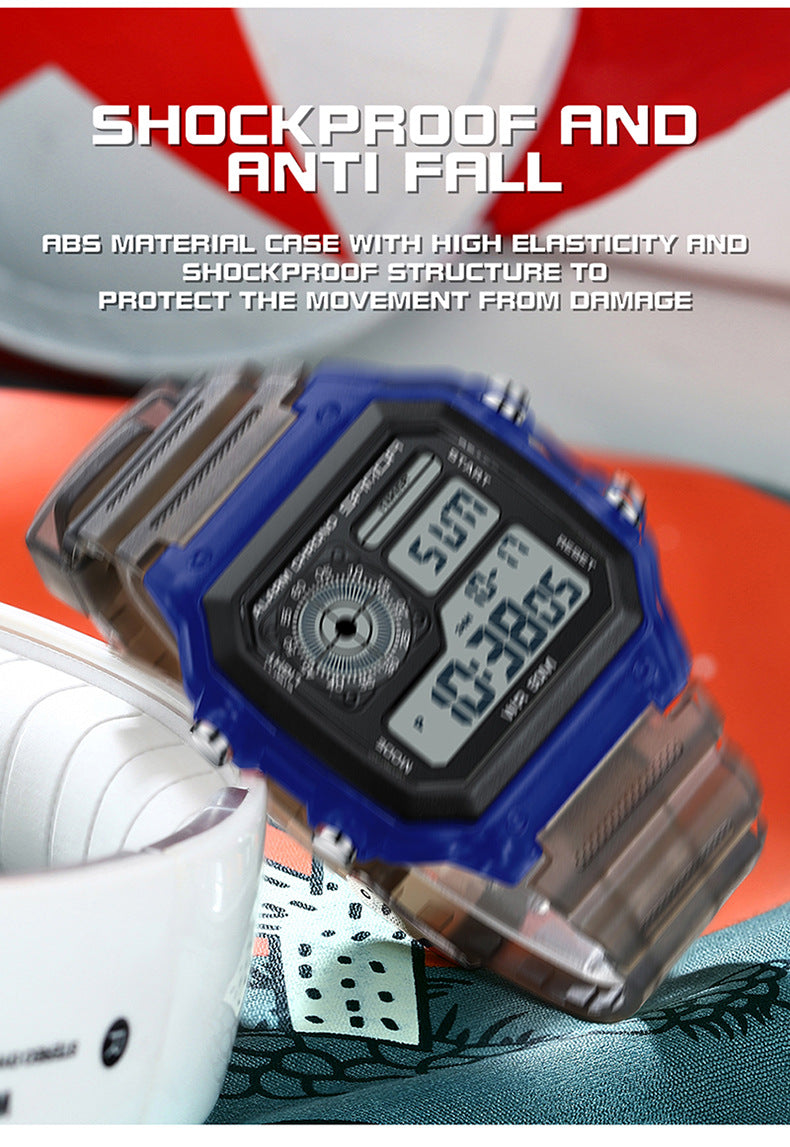 Sanda Hot-selling Square Watch Luminous Waterproof Alarm Student Watch Simple Korean Transparent Sports Electronic Watch