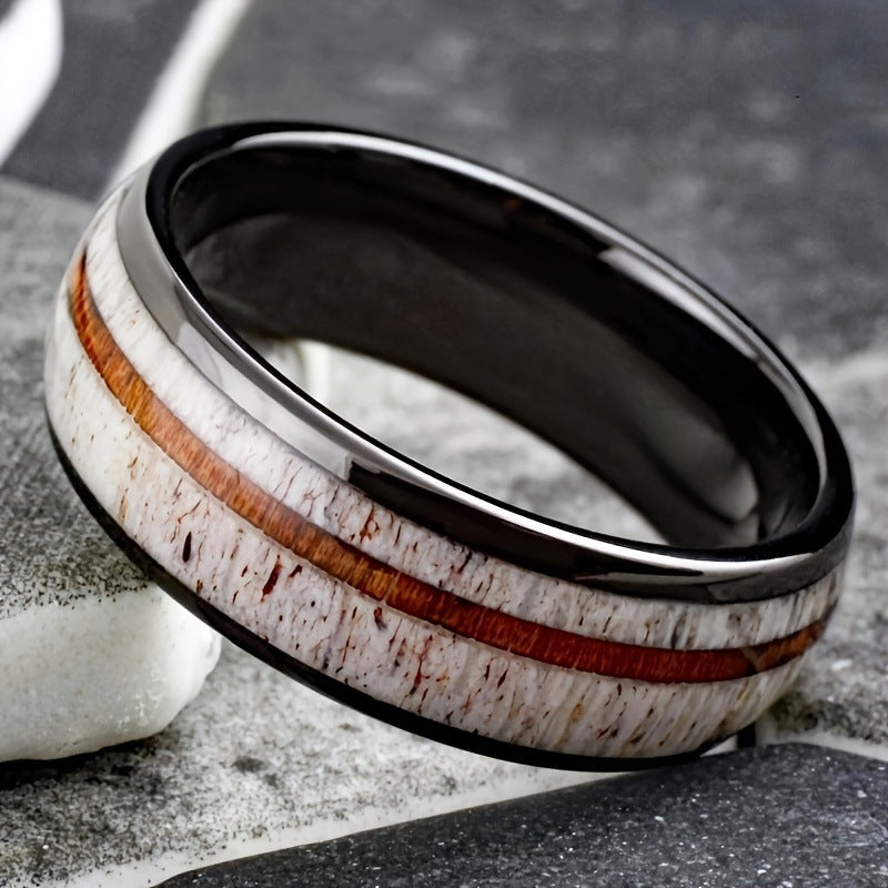 Cross-border explosions stainless steel ring three slot inlaid obsidian high sense of niche ring in stock a batch