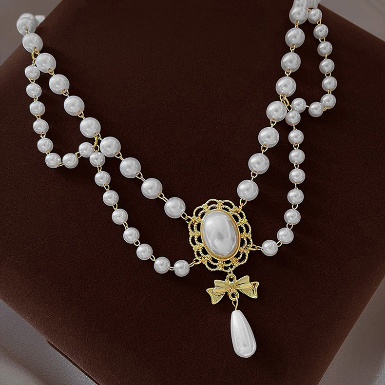 Vintage Baroque Pearl Tassel Necklace Female Bridal Banquet Elegant Fashion Collarbone Necklace Choker Accessories