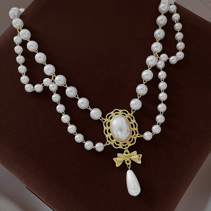 Vintage Baroque Pearl Tassel Necklace Female Bridal Banquet Elegant Fashion Collarbone Necklace Choker Accessories
