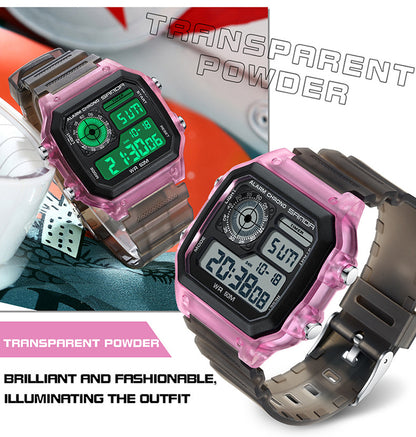Sanda Hot-selling Square Watch Luminous Waterproof Alarm Student Watch Simple Korean Transparent Sports Electronic Watch