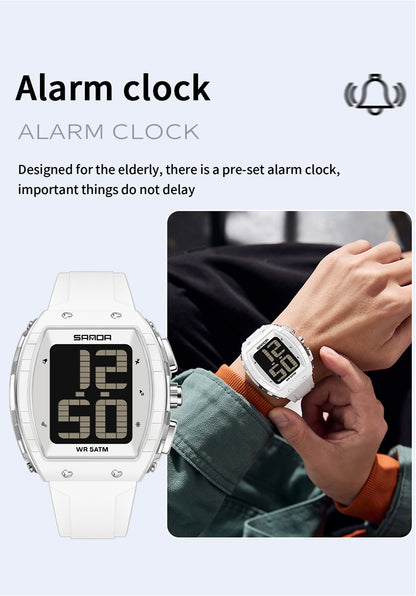 Sanda Elderly Voice Time Watch Large Digital Screen Luminous Multi-Function Watch Waterproof Calendar Digital Watch