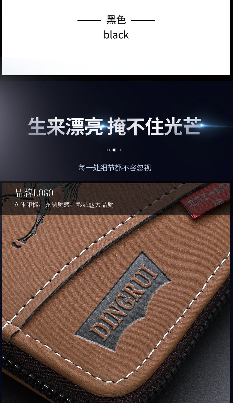 New men's chain wallet European and American retro style horizontal zipper bag fashion short card bag change bag wholesale