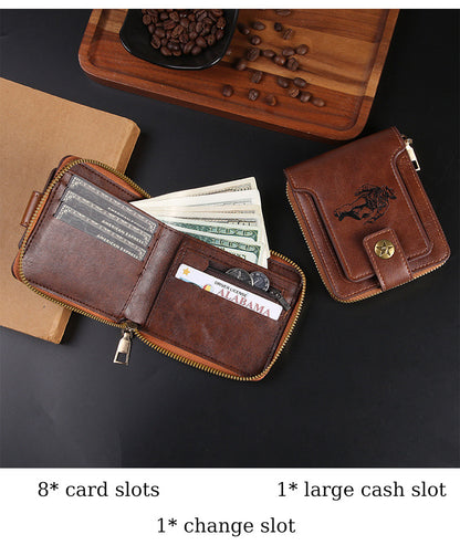 Cross-border Men's Wallet Short Vintage Fashion Zipper Bag Multi-card Wallet Large Capacity Business Card Bag Carry-on