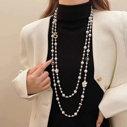 Light Luxury and High-End Multi-Layered Pearl Sweater Chain, Feminine, Simple, Long Autumn and Winter Necklace, Alloy Accessories, Jewelry