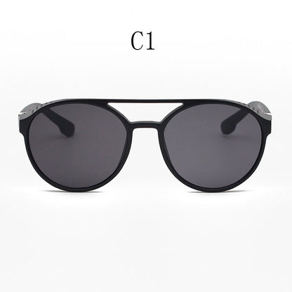 European and American Fashion Trend New Double-Beam Sunglasses Steampunk Sunglasses Round Retro Sunglasses 97040