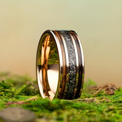 European and American Cross-Border Best-Selling Stainless Steel Rings, Meteorite Inlaid Gold Foil Men's Light Luxury Fashion Personalized Rings Wholesale