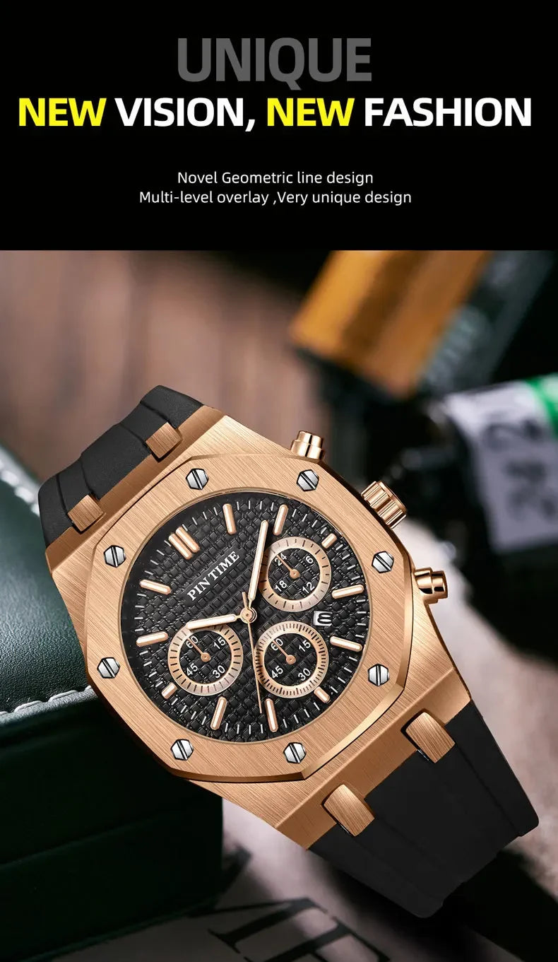 Foreign Trade Products: Men's Watch with Three Dials, Multi-Functional, Sports, Waterproof, Men's Fashion Casual Watch, Cross-Border Hot-Selling Item