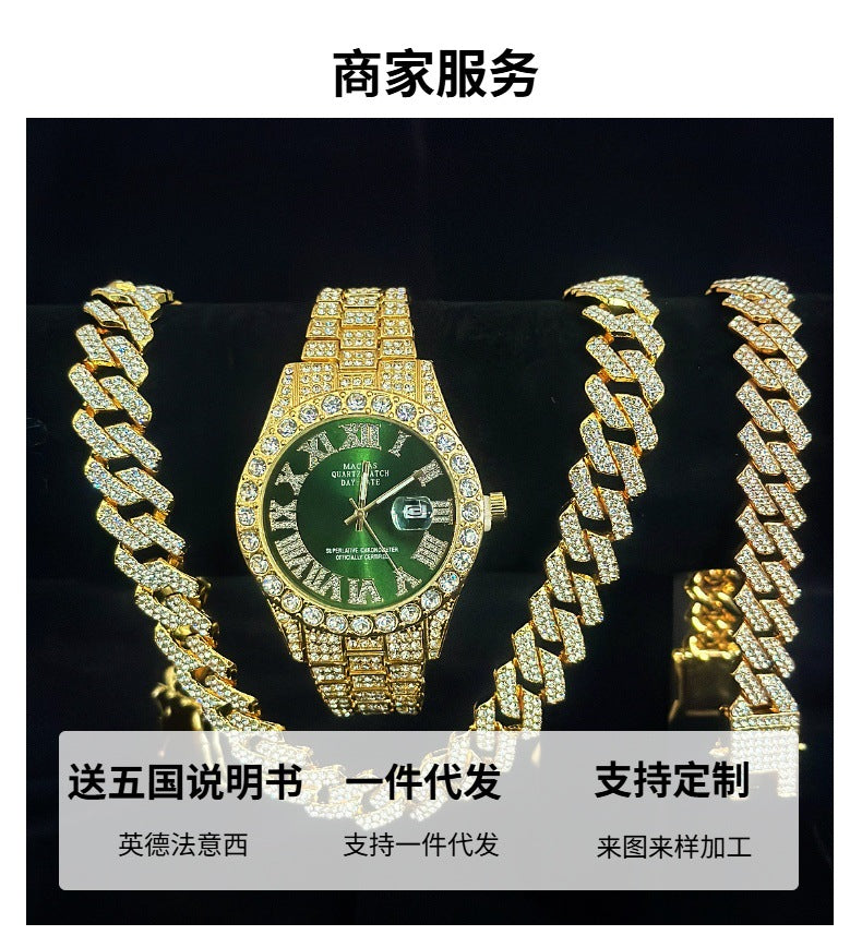 Tiktok Hot-Selling Fashion Casual Men's Watch Full Diamond Watch Men's Factory Price Direct Sale Complete Colors