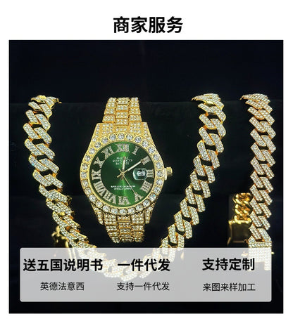 Tiktok Hot-Selling Fashion Casual Men's Watch Full Diamond Watch Men's Factory Price Direct Sale Complete Colors