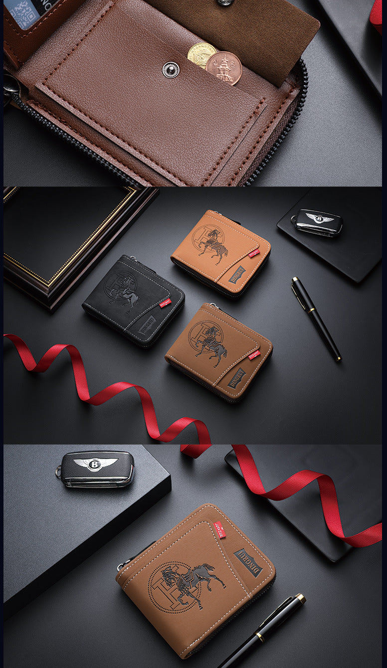 New men's chain wallet European and American retro style horizontal zipper bag fashion short card bag change bag wholesale