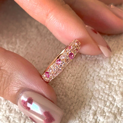 Gradient Pink Diamond Full Diamond Ring for Women, Accessible Luxury Style, French Style, Exquisite, Versatile, High-End, Open Index Finger Ring 2025 New Style